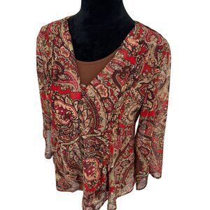 Notations Paisley Button Front Blouse Womens PM Forest Fairy‎ Y2K Flowy Loose